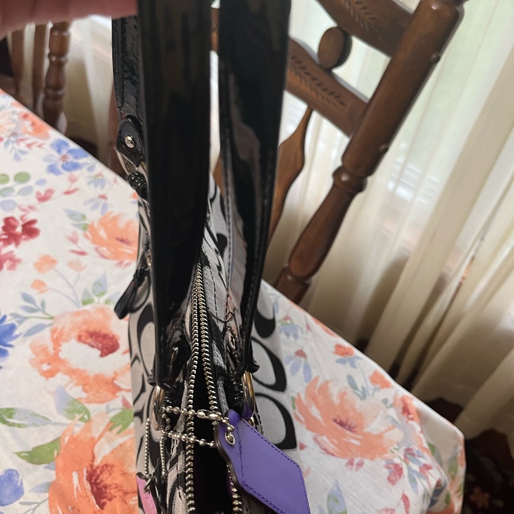 Like New Coach Black Signature Print Purple Interior Shoulder Bag - Picture 12 of 15